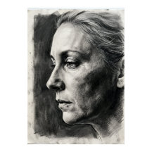 Kohleporträtposter | Expressives weibliches Zeichn