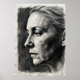 Kohleporträtposter | Expressives weibliches Zeichn Poster