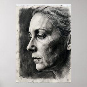 Kohleporträtposter Expressives weibliches Zeichn Poster