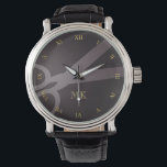 Kohlescheren und Monogramm Armbanduhr<br><div class="desc">Diese Uhr zeigt Ihr Monogramm und ein Paar Scheren auf dunkelgrauem Hintergrund mit goldfarbenen römischen Ziffern. Es ist ein perfektes Geschenk für einen Friseur,  Friseur,  Schneider und vieles mehr.</div>