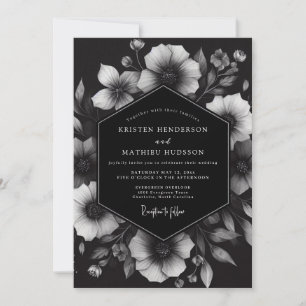Kohletinten-Klecks-Blüten-Hochzeit Einladung
