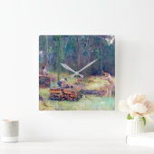 Kohleverbrenner Holzsplitter Tom Roberts 1886 Quadratische Wanduhr (Zuhause)