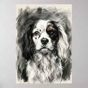 Kohlezeichnung Cavalier King Charles Spaniel Portr Poster