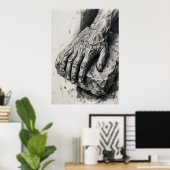 Kohlezeichnungsposter 'Gealterte Hände' | Lebensst Poster (Heimbüro)