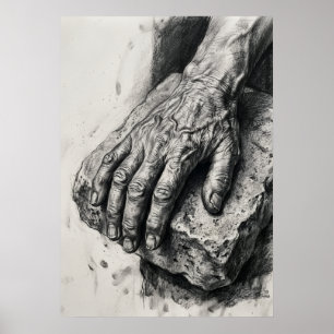 Kohlezeichnungsposter 'Gealterte Hände' Lebensst Poster