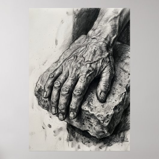 Kohlezeichnungsposter 'Gealterte Hände' | Lebensst Poster (Vorne)