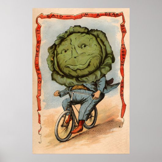 Kohlkopf auf einem Fahrrad - Gemüse Menschen Poster (Vorne)