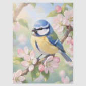 Kohlmeise auf Apfelbaum - Frühlingsdecoupage Seidenpapier (Vorderseite)