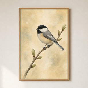 Kohlmeisen-Wasserfarben-Cottagecore-Kunstposter Poster