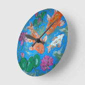 Koi Amongst Lotus Wall Clock Runde Wanduhr (Winkel)