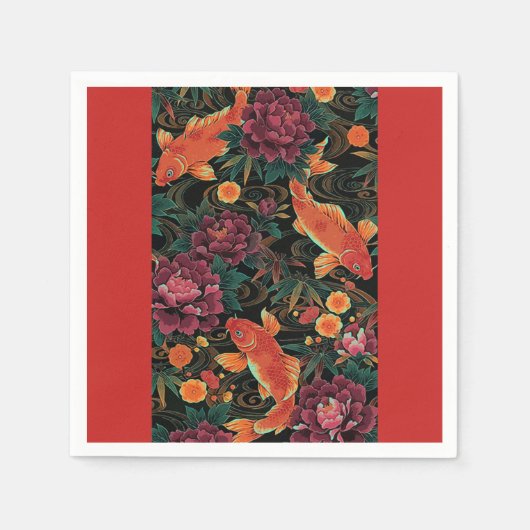 Koi and Peonies Paper Napkin Serviette (Vorderseite)