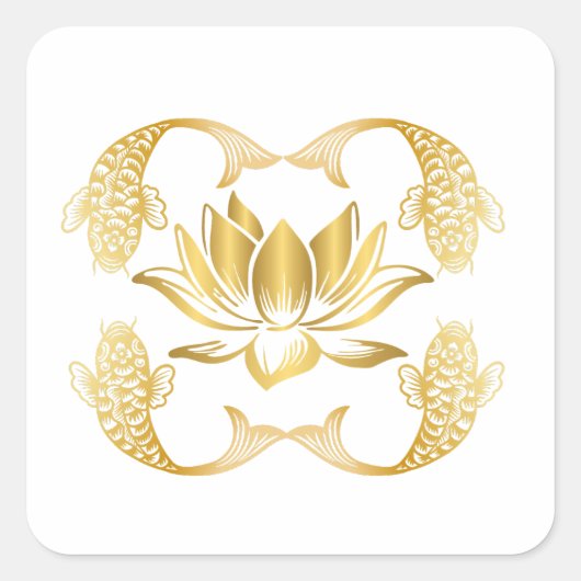 Koi Around Lotus Quadratischer Aufkleber (Vorderseite)