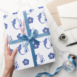 Koi Blossom Crest: Serene Blue Edition Geschenkpapier