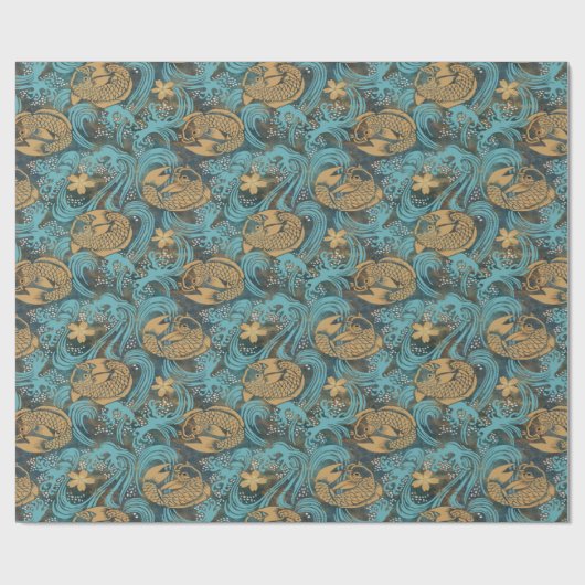 Koi Carp Aquamarin Geschenkpapier (Flach)
