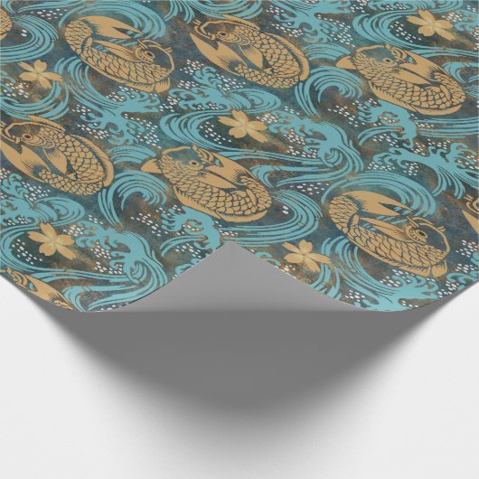 Koi Carp Aquamarin  Geschenkpapier (Ecke)