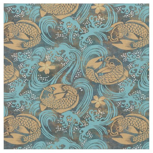 Koi Carp Aquamarin Stoff (Nahaufnahme)