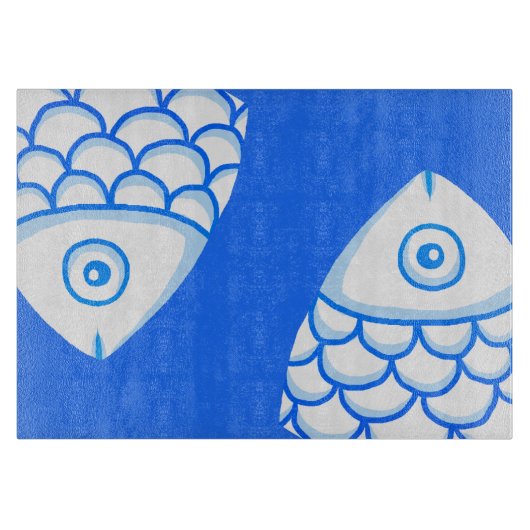 Koi Carp Fish Blue Abstrakte Schnittpappe Schneidebrett (Vorderseite)