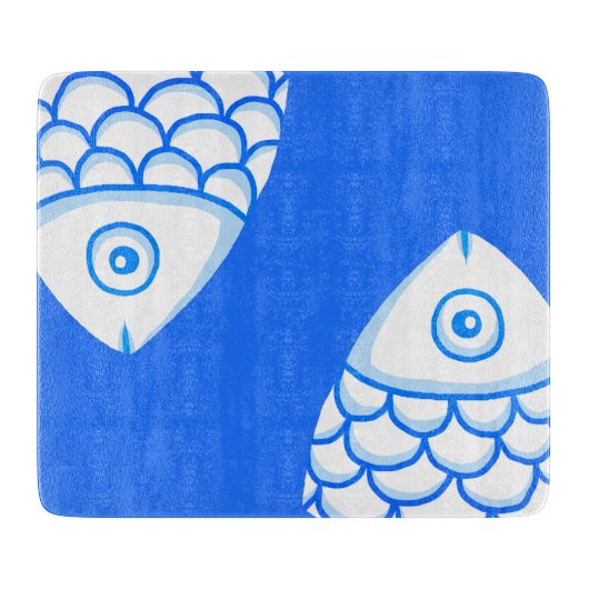 Koi Carp Fish Blue Abstrakte Schnittpappe Schneidebrett (Vorderseite)