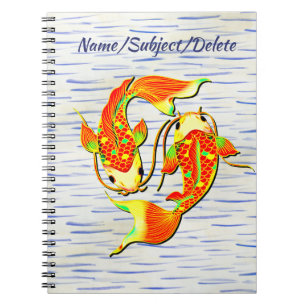Koi Carp Fish Orange Green on Water - Name hinzufü Notizblock