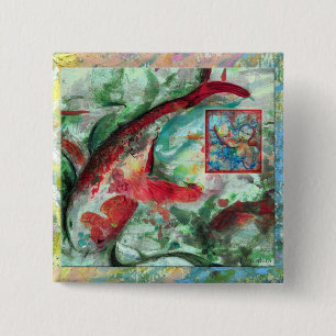 Koi Carp Fish Painting Button