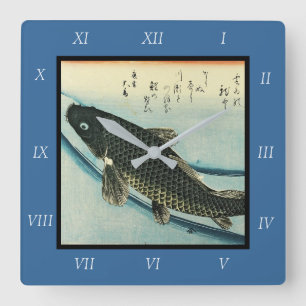Koi (Carp) - Hiroshige japanische Fischdruckerei Quadratische Wanduhr