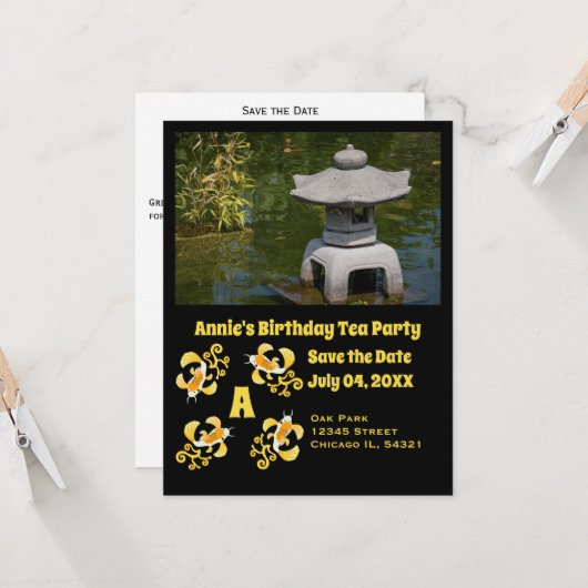 Koi Cartoon Birthday Tea Party Foto Einladung (Vorderseite/Rückseite Beispiel)