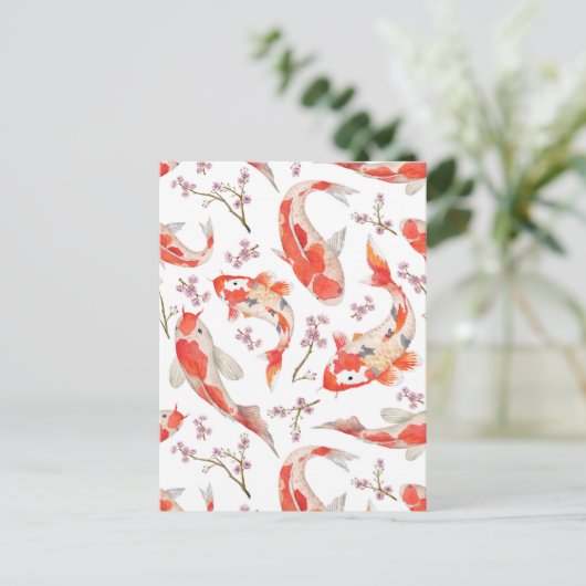 Koi Cherry Blossom Pattern Postkarte (Stehend Vorderseite)