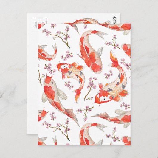 Koi Cherry Blossom Pattern Postkarte (Vorne/Hinten)