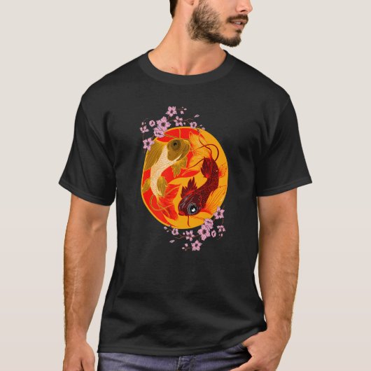 Koi Cherry Blossom Yin Yang Japanischer Koi Carp N T-Shirt (Vorderseite)