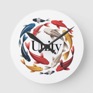 Koi-Einheits-Symbol-Zeit-Harmonie-Zen-Philosophie Runde Wanduhr
