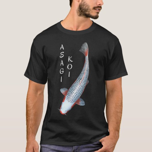 Koi-Fisch Asagi-Sorte - klein mit weißem Text link T-Shirt (Vorderseite)