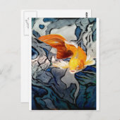 Koi Fisch auf Metall "Schwimmen durch Farben" Postkarte (Vorne/Hinten)