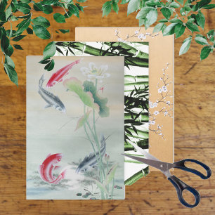 Koi Fisch, Bamboo, Pflaumenblümchen Geschenkpapier Set