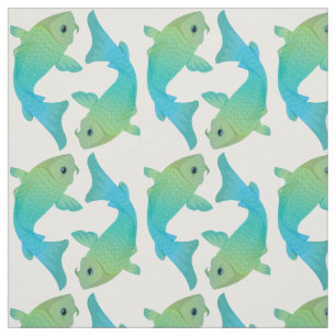 Koi Fisch-blaues und grünes Fisch-Muster-Gewebe Stoff