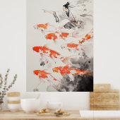 Koi Fisch Chinesisch Zeichnend Poster (Küche)