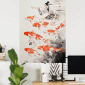 Koi Fisch Chinesisch Zeichnend Poster (Heimbüro)