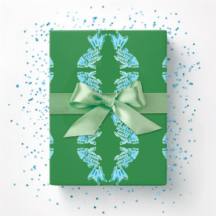 Koi-Fisch Chinoiserie Ogee in Grün und Aqua Geschenkpapier