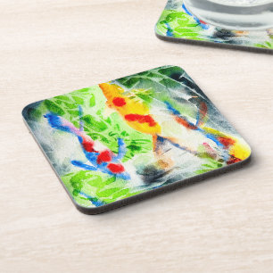 Koi Fisch farbige Aquarellkunst Getränkeuntersetzer