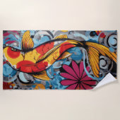 Koi-Fisch-Graffiti-Pop-Art Strandtuch (Vorderseite)