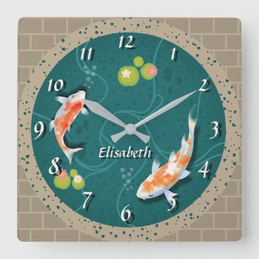 Koi-Fisch im Teich 3d realistischer personalisiert Quadratische Wanduhr (Vorderseite)