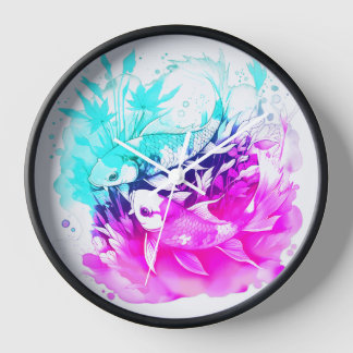 Koi Fisch in Rosa und Blau Uhr