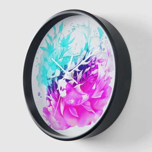 Koi Fisch in Rosa und Blau Uhr (Winkel)
