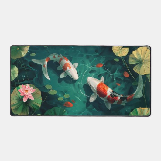 Koi Fisch in Water Red Lotus Illustration Art Schreibtischunterlage (Vorderseite)