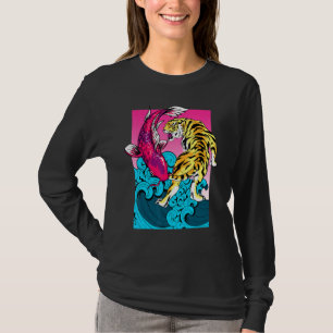 Koi-Fisch Karpfen Tiger Yin Yang Die Große Welle V T-Shirt