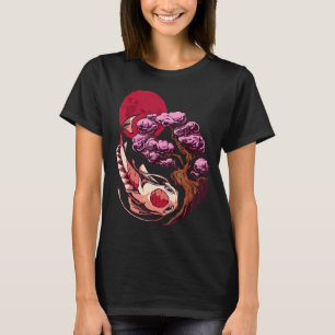 Koi Fisch Karpfen Yin Yang Bonsai Baum Mond Asiati T-Shirt