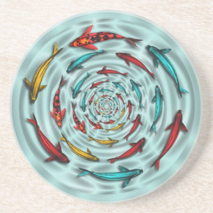 Koi Fisch-Kreis-Sandstein-Untersetzer Getränkeuntersetzer