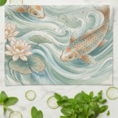 Koi-Fisch-Lotus-Tusche-Wasch-Kunst Geschirrtuch (Gefaltet)