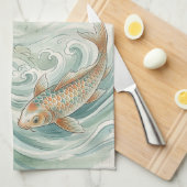 Koi-Fisch-Lotus-Tusche-Wasch-Kunst Geschirrtuch (Viertel Falte)