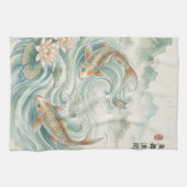 Koi-Fisch-Lotus-Tusche-Wasch-Kunst Geschirrtuch (Horizontal)