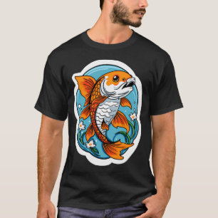 Koi-Fisch mit blauem Wasserhintergrund und weißem T-Shirt